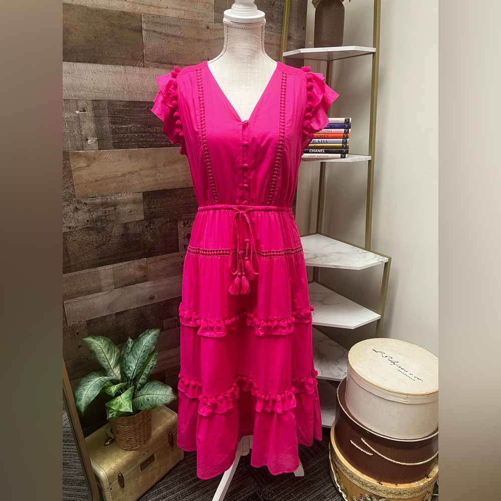 J. Crew Hot Pink High-Low Ruffle Tiered Dress